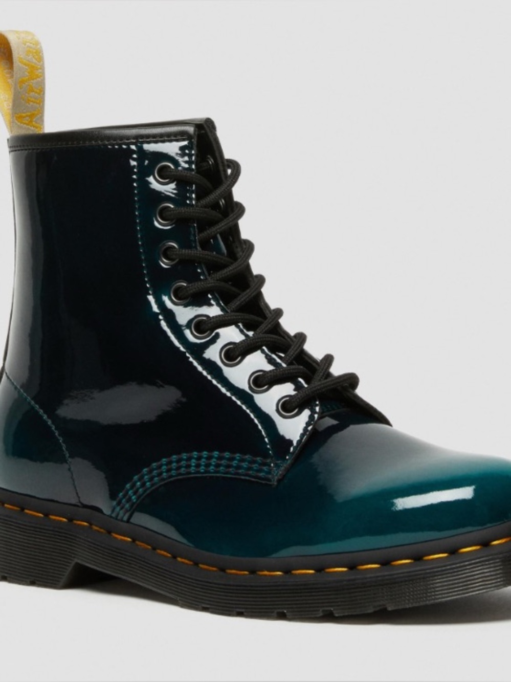 New in Box Dr. Martens Teal and Black Patent Lace-Up Boots